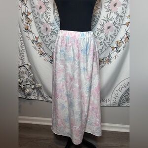 Vintage 90s Pastel Floral Midi Skirt | Cottagecore Romantic Elastic Waist